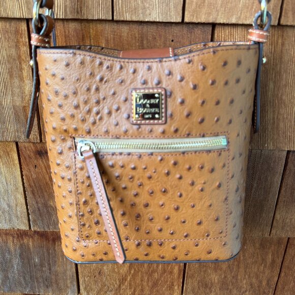 NWT Dooney & Bourke Tan Leather Ostrich Small Ridley Bag - H 9" x W 4.5" x L 8" - Picture 2 of 16